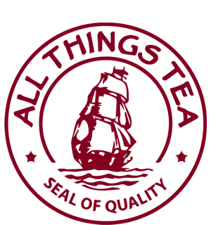 Logo of All Things Tea in Belmont Village, where you can buy the Between Worlds books by Lori Wolf-Heffner