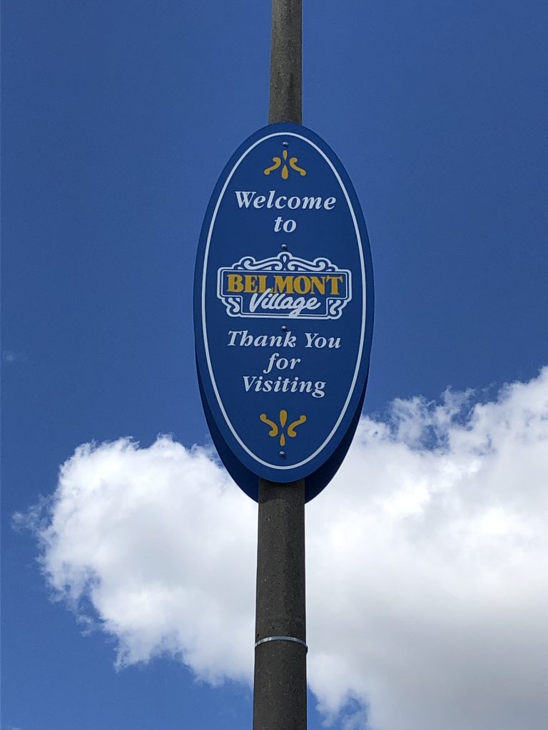 Welcome and thank-you-for-visiting sign for Belmont Village Kitchener.